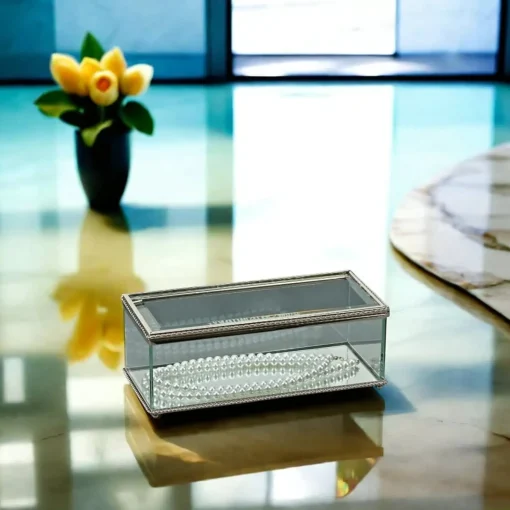 Rectangular Glass Box With Hinged Cover, 8"