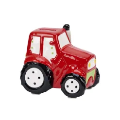 Red Ceramic Tractor Bank