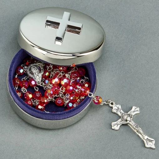 Round Covered Box With Cross On Lid