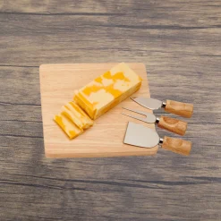 Rubberwood Cheese Cutting Board Set with 3 Tools
