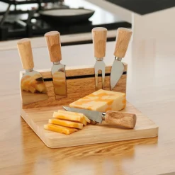 Rubberwood Magnetic Cheese Board Set with 5 Tools