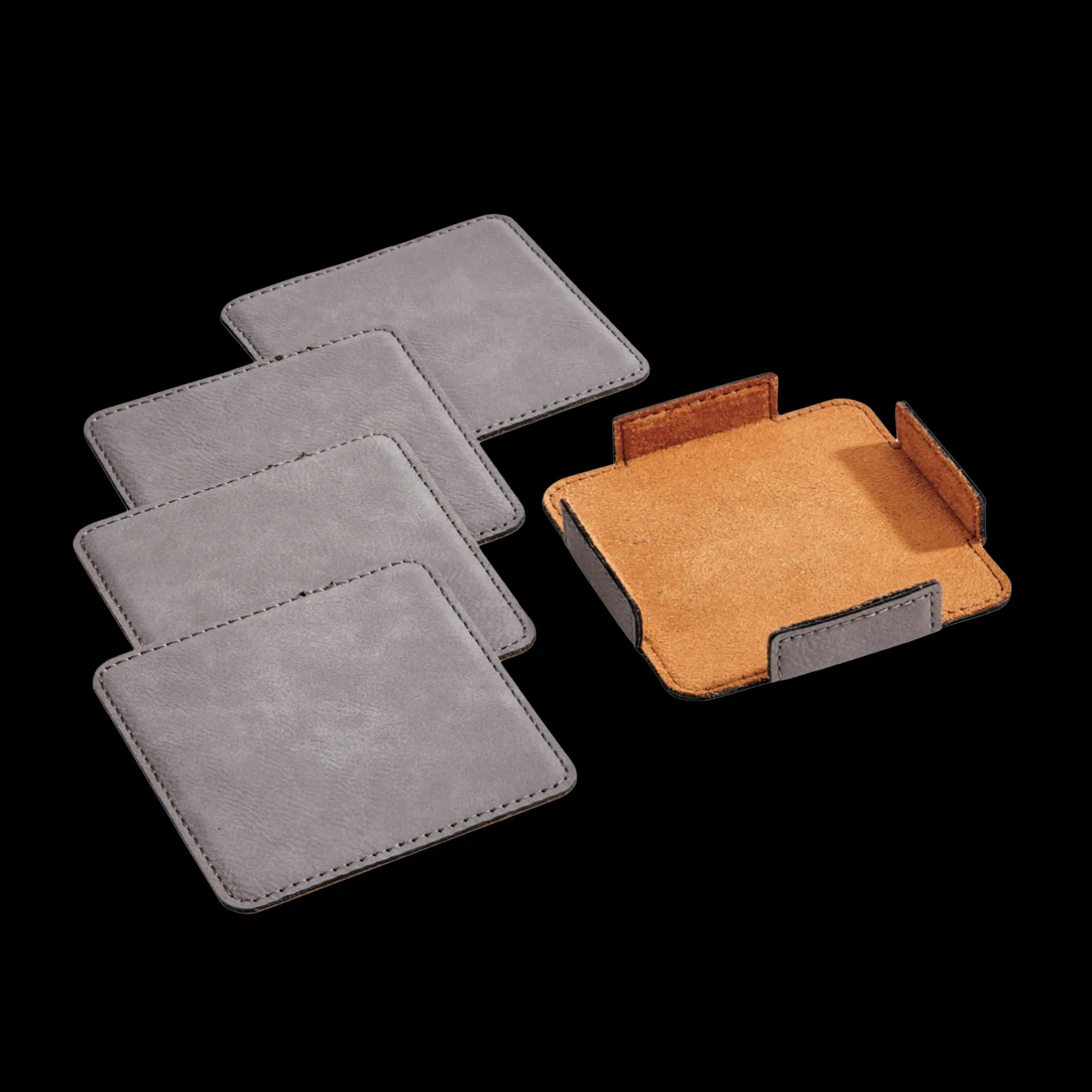 Set Of 4 Leatherette Coasters - Grey