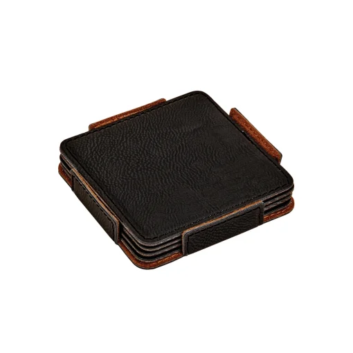 Set Of 4 Leatherette Coasters - Black