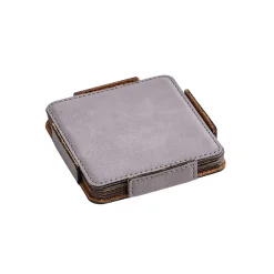 Set Of 4 Leatherette Coasters - Grey