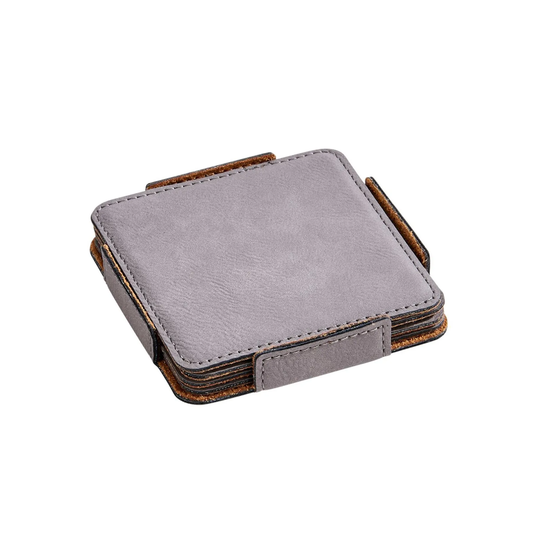 Set Of 4 Leatherette Coasters - Grey