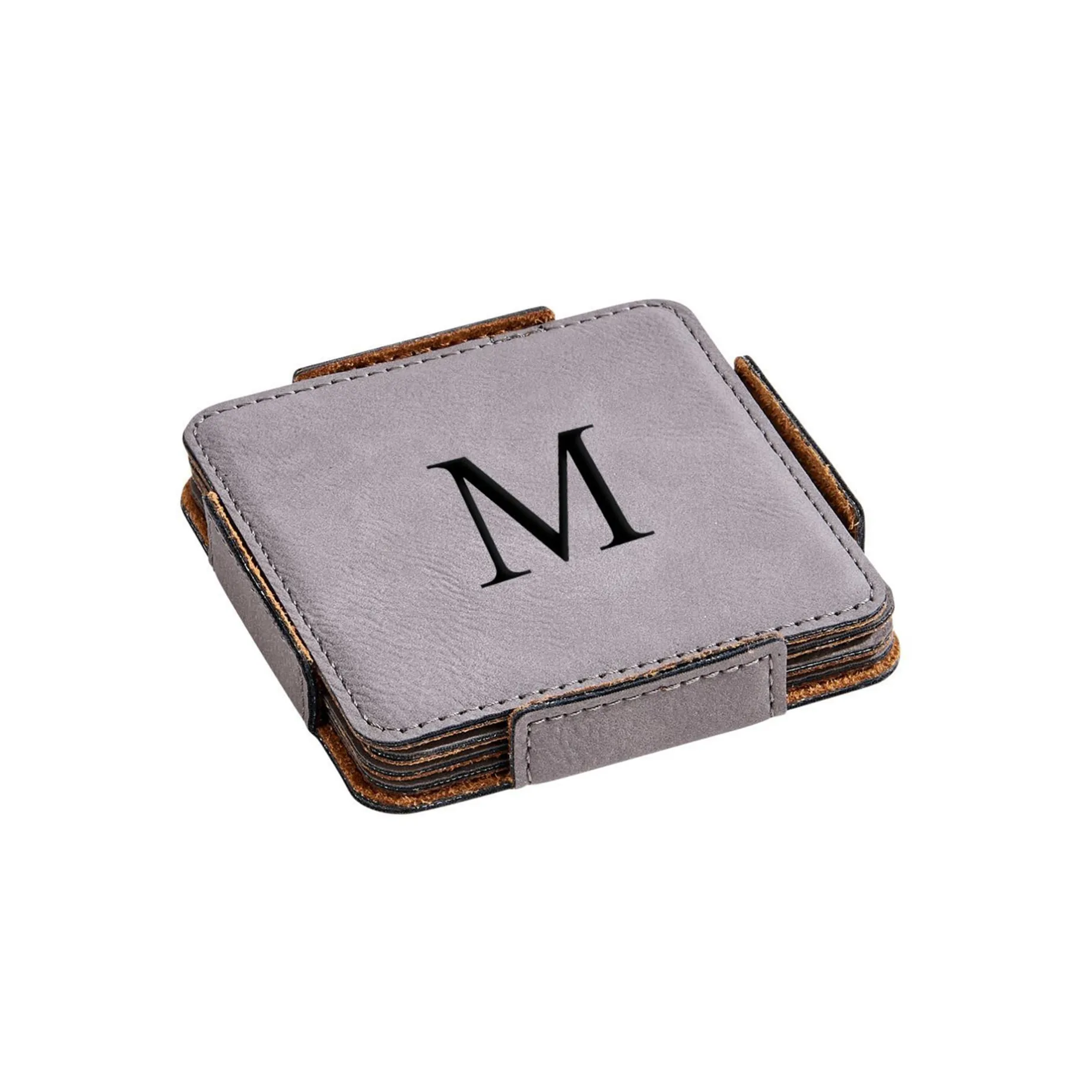 Set Of 4 Leatherette Coasters - Grey