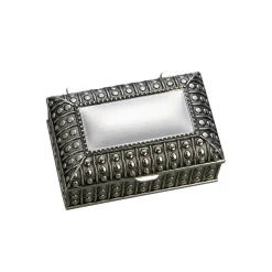 Silverplated Rectangular Box with Beaded Antique Design, 2.25"