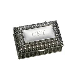 Silverplated Rectangular Box with Beaded Antique Design, 2.25"