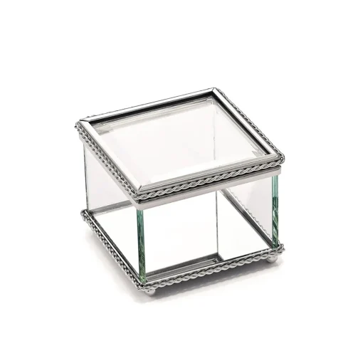 Square Glass Box With Hinged Cover, 3.25"