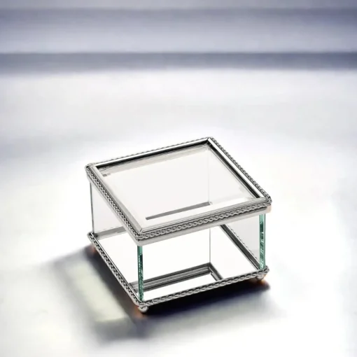 Square Glass Box with Hinged Cover, 3.75"