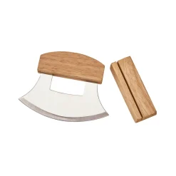 Stainless Steel Ulu Knife with Wood Handle & Stand