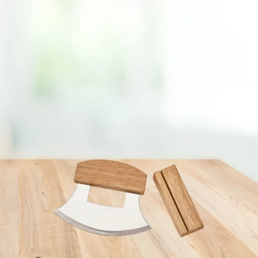 Stainless Steel Ulu Knife with Wood Handle & Stand