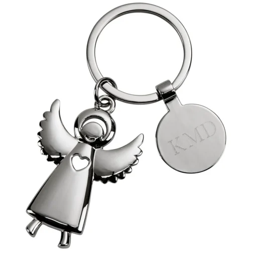 Standing Angel Keychain with Engraving Tag, 3.5"