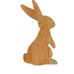 Standing Wood Bunny Board with Blue Milk Paint Outline