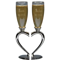 Toasting Goblets With Heart Shaped Separating Base & Stem
