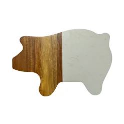 White Marble and Acacia Wood Pig Board
