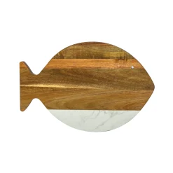 White Marble and Acacia Wood Fish Board