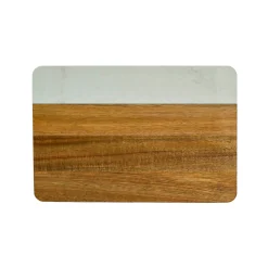 White Marble and Acacia Wood Rectangle Board