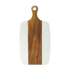 White Marble and Acacia Wood Center Handled Board