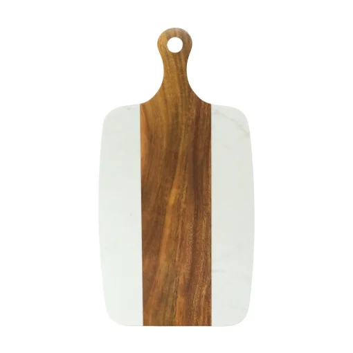 White Marble and Acacia Wood Center Handled Board