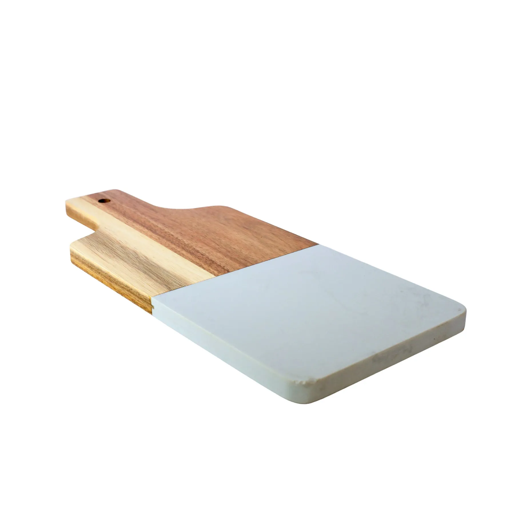White Marble and Acacia Wood Handled Board