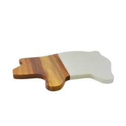 White Marble and Acacia Wood Pig Board