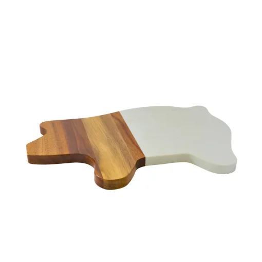 White Marble and Acacia Wood Pig Board