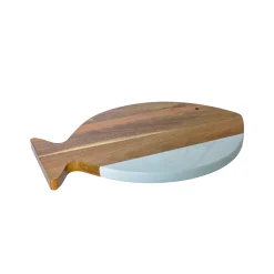 White Marble and Acacia Wood Fish Board