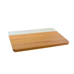 White Marble and Acacia Wood Rectangle Board