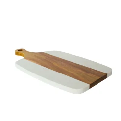 White Marble and Acacia Wood Center Handled Board