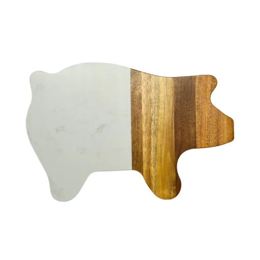 White Marble and Acacia Wood Pig Board