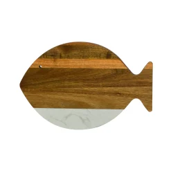 White Marble and Acacia Wood Fish Board