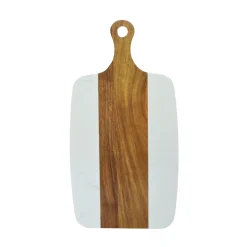 White Marble and Acacia Wood Center Handled Board