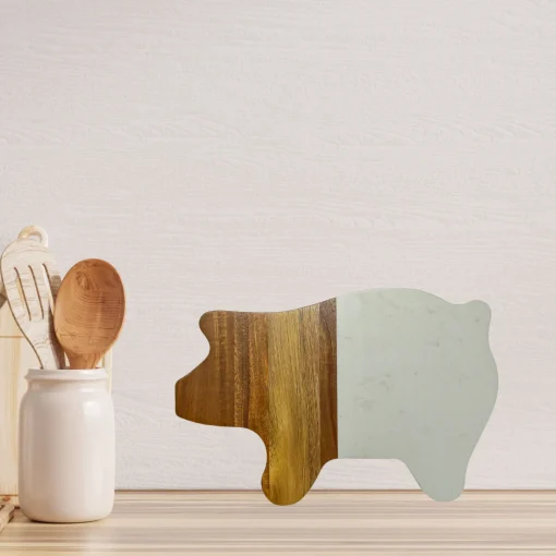 White Marble and Acacia Wood Pig Board