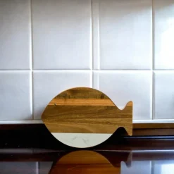 White Marble and Acacia Wood Fish Board