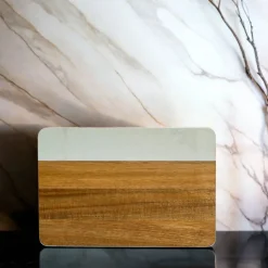White Marble and Acacia Wood Rectangle Board
