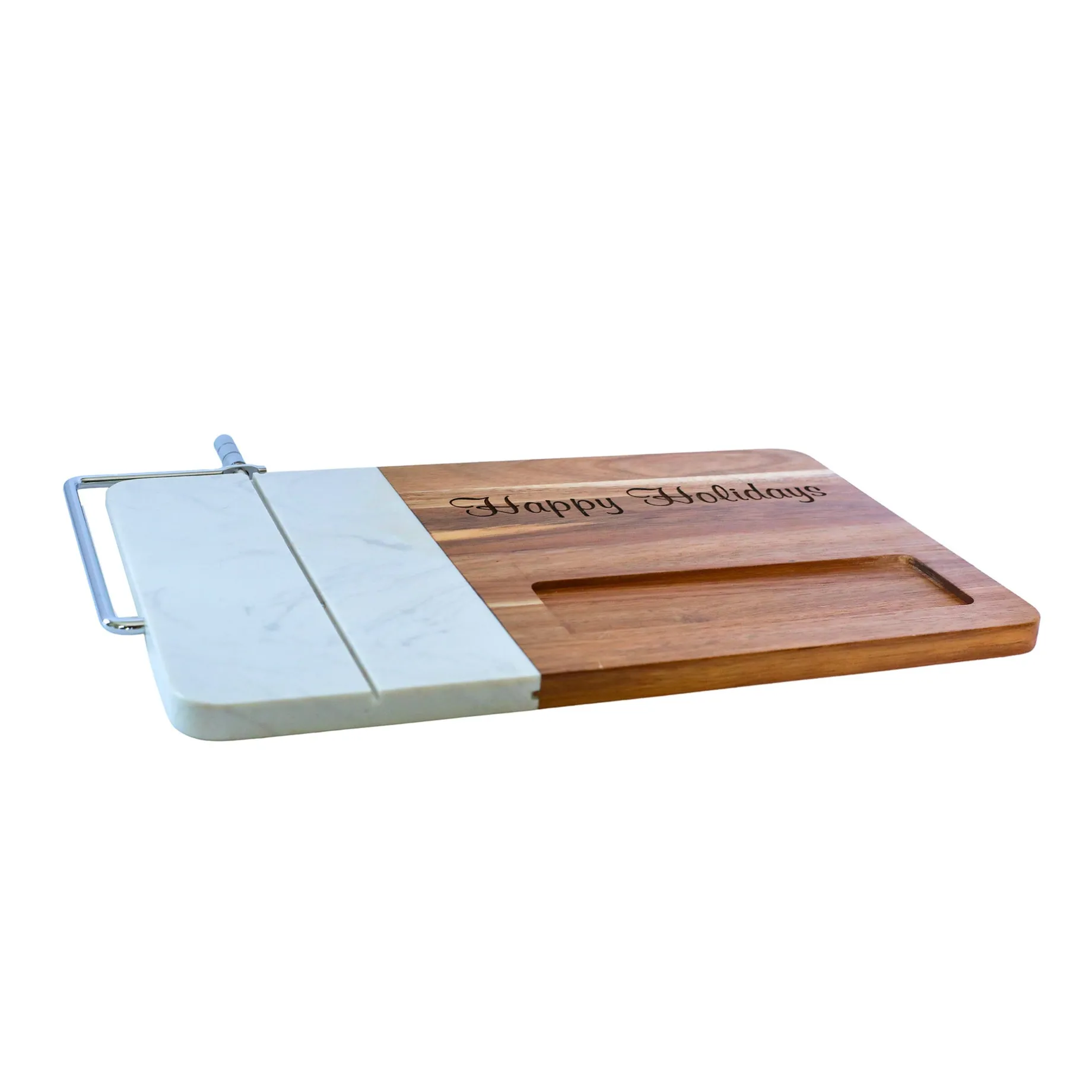 White Marble and Acacia Wood Board with Slicer
