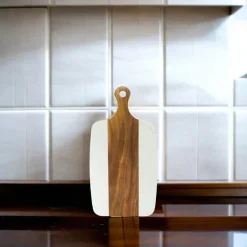 White Marble and Acacia Wood Center Handled Board