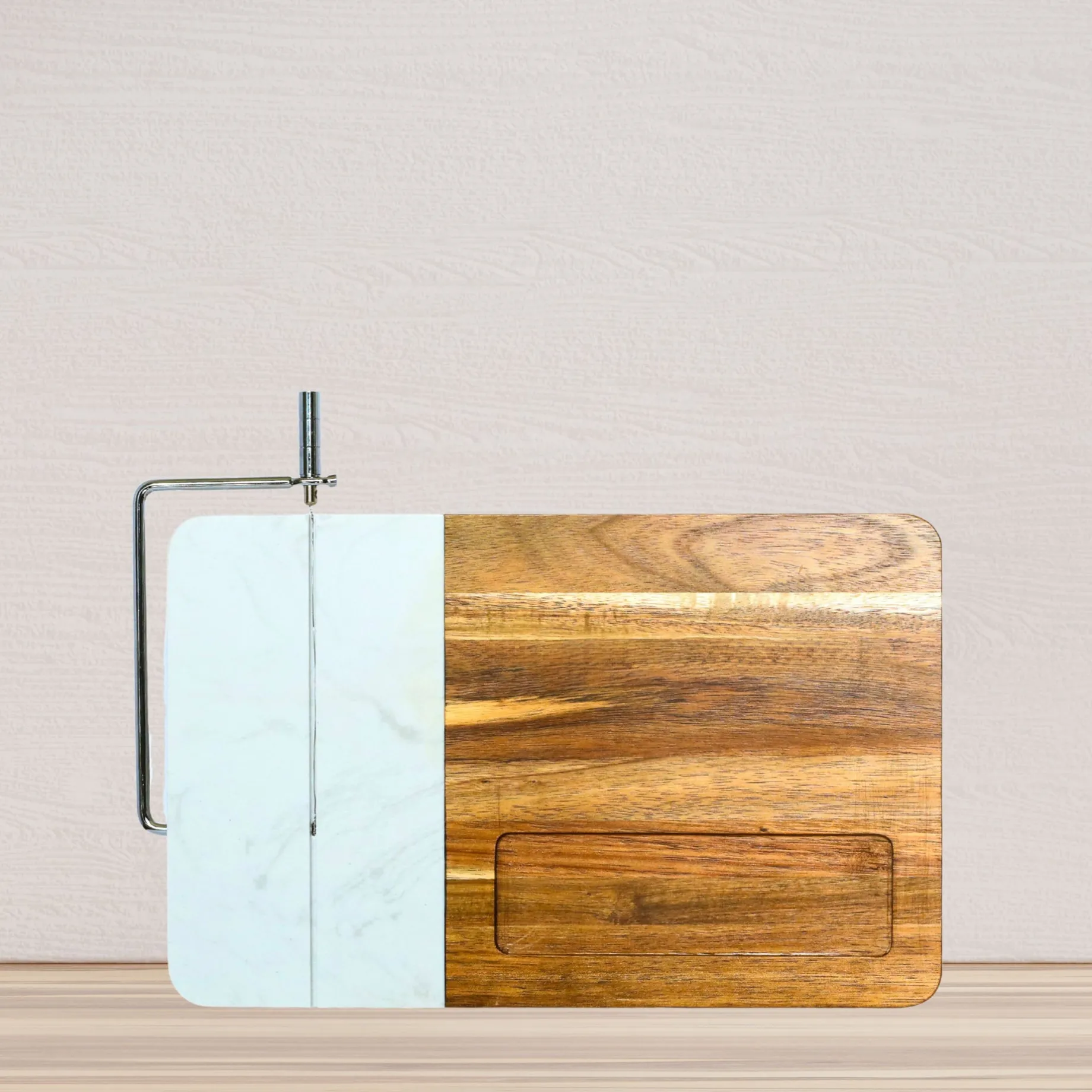 White Marble and Acacia Wood Board with Slicer