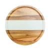 White Marble Stripe and Acacia Wood Round Board - 11"