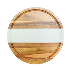 White Marble Stripe and Acacia Wood Round Board - 11"