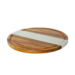 White Marble Stripe and Acacia Wood Round Board - 11"