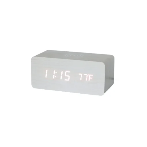 White Wood Wireless Phone Charger/Digital Clock