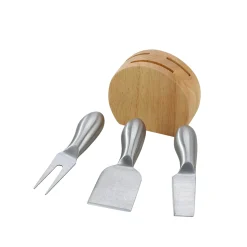 Wood Block with 3 Stainless Steel Cheese Utensils