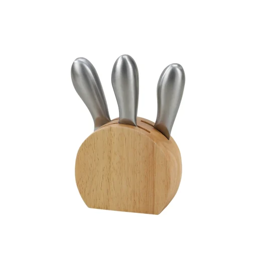 Wood Block with 3 Stainless Steel Cheese Utensils