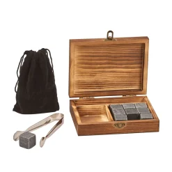 Wood Box Whiskey Stone Set