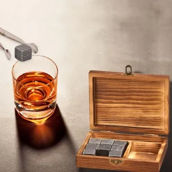 Wood Box Whiskey Stone Set